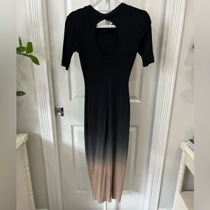 Women’s Long Sleeve Ombre Black to Tan Knit Fitted Dress